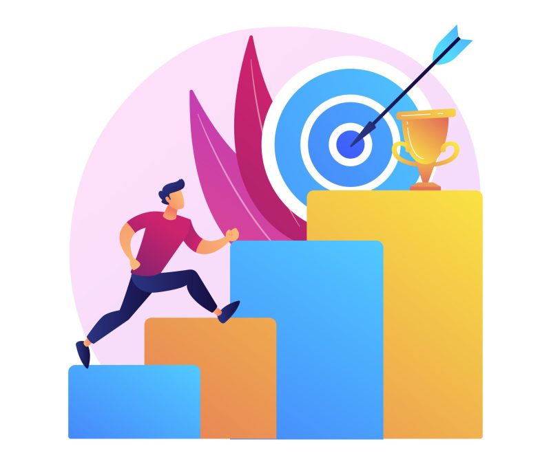 Ambition abstract concept vector illustration. Business ambition, determination, setting big goal, making fast career, self-confident, getting what you want, desire for success abstract metaphor.