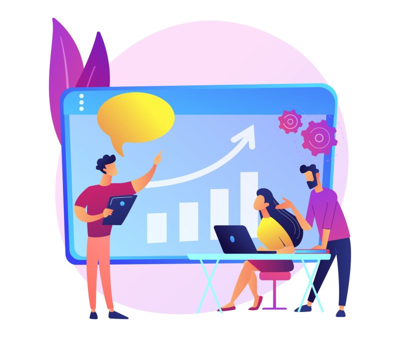Managers meeting. Business mentorship, workers conference, company strategy discussion. Mentor teaching employees. Teamwork and cooperation. Vector isolated concept metaphor illustration